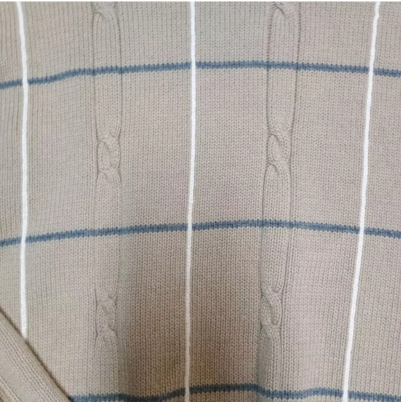 Bill Blass Vintage Cotton Striped Cable Knit Sweater Tan Unisex Size XL - Picture 2 of 6